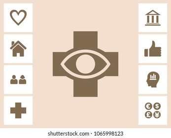Eye Hospital Icon With Bonus Icons. Eps-10.