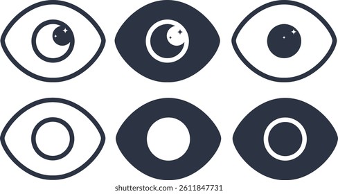 Eye, human eye icon, set of various human eyes. Design image, web banner, poster, vector illustration. Vector.
