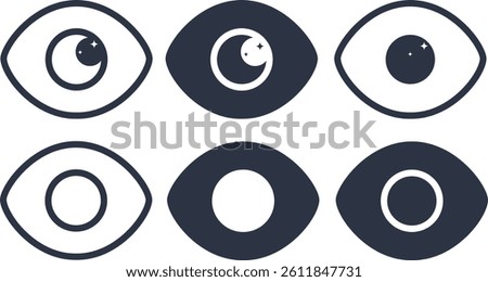 Eye, human eye icon, set of various human eyes. Design image, web banner, poster, vector illustration. Vector.
