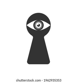 Eye human in the keyhole graphic icon. Peeking eye sign isolated on white background. Someone peeping. Vector illustration