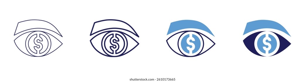 Eye looking​ icon in 4 different styles. Thin Line, Line, Bold Line, Duotone. Duotone style. Editable stroke.