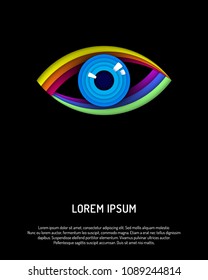 Eye icon. Abstract 3D background. Paper cut shapes. Template for your design works. Vector illustration.