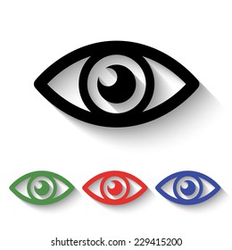 Eye icon - black and colored (green, red, blue) illustration with shadow