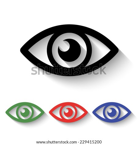 Eye icon - black and colored (green, red, blue) illustration with shadow