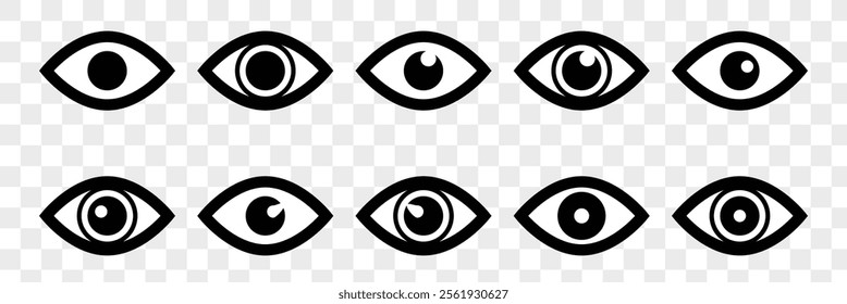 Eye icon. Black Eye icon on white background. Vector illustration. Eps 10.