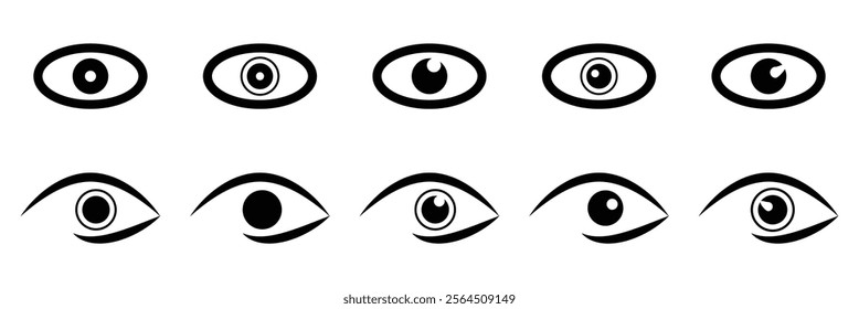 Eye icon. Black Eye icon on white background. Vector illustration. Eps 10.