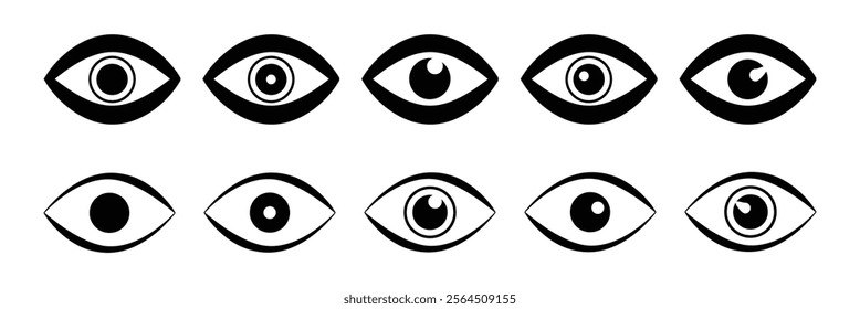 Eye icon. Black Eye icon on white background. Vector illustration. Eps 10.