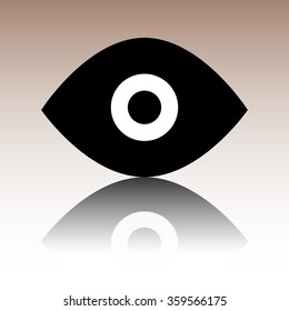 Eye icon. Black vector illustration with reflection.