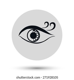 Eye icon, black vector symbol with shadow
