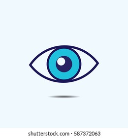 Eye icon. Blue eye with a shadow. Vector illustration.