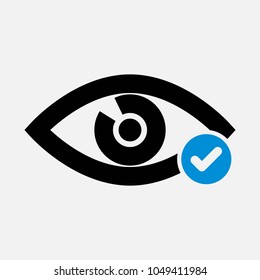 Eye icon with check sign. Eye icon and approved, confirm, done, tick, completed symbol. Vector icon