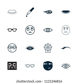 Eye icon. collection of 16 eye filled and outline icons such as eye, rolling eyes emoji, rolling eyes emot, nerd emoji, pipette. editable eye icons for web and mobile.