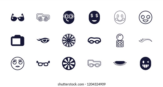 Eye icon. collection of 18 eye filled and outline icons such as glasses, dart, camera display, eyeshadow palette, swimming glasses. editable eye icons for web and mobile.