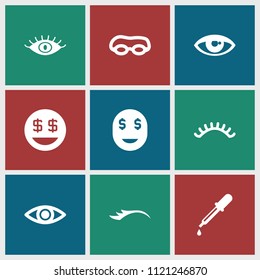 Eye icon. collection of 9 eye filled icons such as pipette, dollar smiley. editable eye icons for web and mobile.