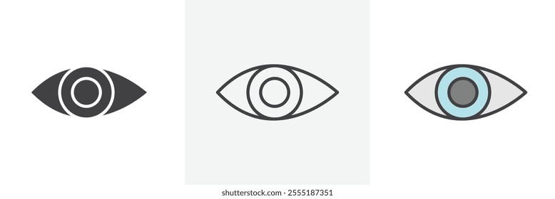 Eye icon collection in black and colored style.