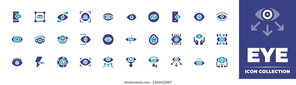 Eye icon collection. Duotone color. Vector illustration. Containing scan, bionic, eye, ball, black, red eyes, eyes, red eye, hide, eyeball, cry, smartphone, vision, supervision.