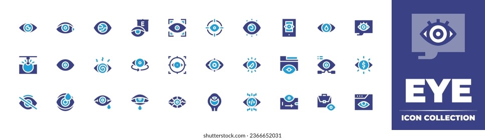 Eye icon collection. Duotone color. Vector illustration. Containing test, view, eye, crying, hypnosis, red eyes, scanner, tracking, color, red eye, eyes, drop, appearance.