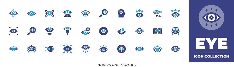 Eye icon collection. Duotone color. Vector illustration. Containing swelling, search, eye cancer, vision, sight, eye, redness, eyes, eye of ra, self awareness, visible, detective, book.