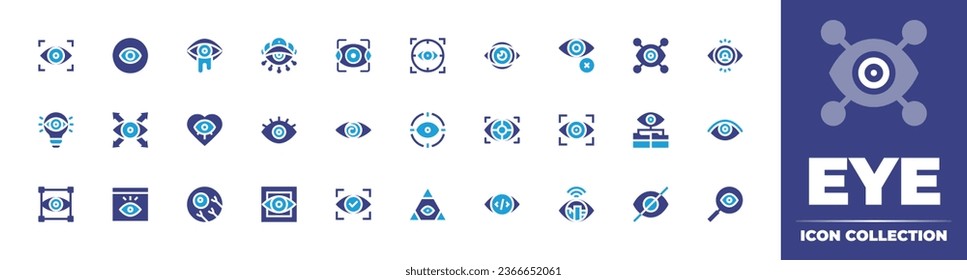 Eye icon collection. Duotone color. Vector illustration. Containing eye, focus, target, fatigue, vision, view, god, artificial intelligence, point of view, monitoring, page, not visible, insight.