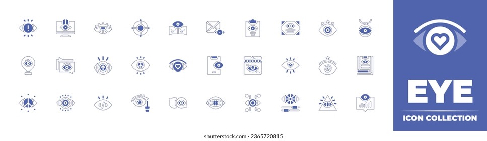 Eye icon collection. Duotone style line stroke and bold. Vector illustration. Containing optometry, view, opthalmologist, color adjustment, cao dai, read, report, amulet, security, online shopping.