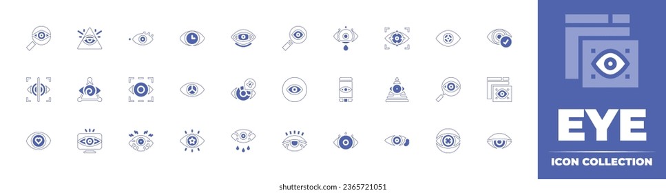 Eye icon collection. Duotone style line stroke and bold. Vector illustration. Containing eye, tired, swelling, search, eye cancer, vision, redness, eyes, observation, entertainment, iris recognition.