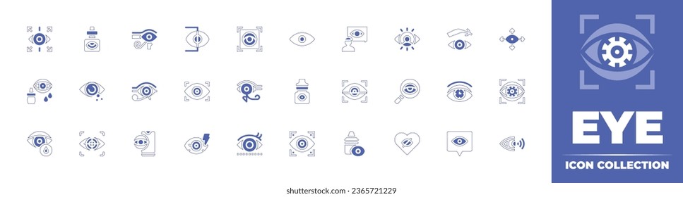 Eye icon collection. Duotone style line stroke and bold. Vector illustration. Containing dropper, scan, eye, scanner, tracking, drop, eye of ra, red eyes, herpes, red eye.