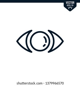 Eye icon collection in outline or line art style, editable stroke vector