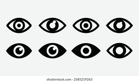 Eye Icon Collection. Eye Icon Set. Human Eye Silhouette Set. Flat Eye Icons Collection. Looking Set.