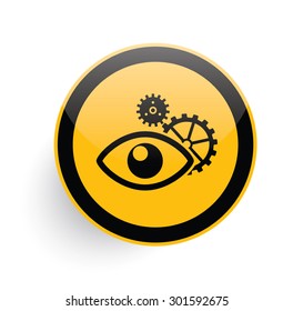 Eye icon design on yellow button background,clean vector
