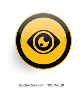 Eye icon design on yellow button background,clean vector