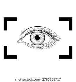 Eye icon: detailed iris and eyelashes within a focus frame