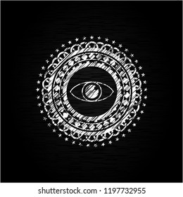 eye icon drawn chalk emblem, retro style, chalk or chalkboard texture