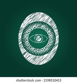 eye icon drawn chalk emblem, retro style, chalk or chalkboard texture. 