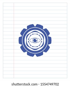 eye icon drawn with pen. Blue ink. Vector Illustration. Detailed.