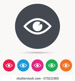 Eye icon. Eyeball vision symbol. Colored circle buttons with flat web icon. Vector