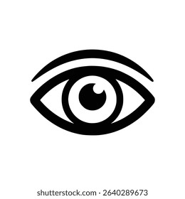Eye Icon with Eyebrow Bold Black and White Symbol for Vision, Awareness, or Interface Design