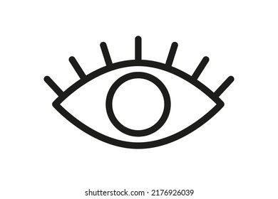 Eye icon with eyelashes. Outline vector illustration of eye isolated in white background