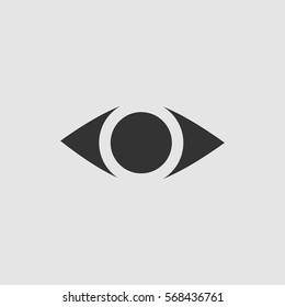 Eye icon flat. Black pictogram on grey background. Vector illustration symbol