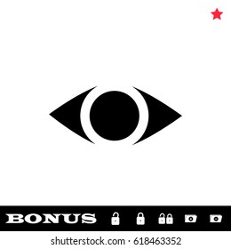 Eye icon flat. Black pictogram on white background. Vector illustration symbol and bonus button open and closed lock, folder, star