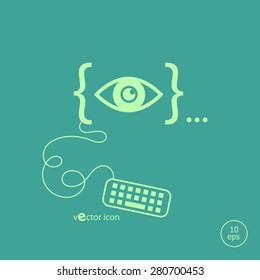Eye icon and flat design elements. Design concept icons for application development, web page coding and programming,  web design, creative process, social media, seo.