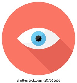Eye icon. Flat design style modern vector illustration. Isolated on stylish color background. Flat long shadow icon. Elements in flat design.