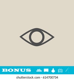 Eye icon flat. Grey pictogram on light background. Vector illustration symbol and bonus button real estate, ottoman, vase, tv, fishing rod