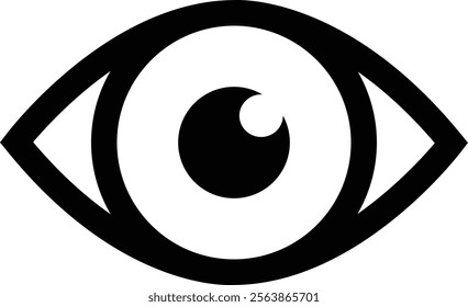 Eye icon in flat line. Eyesight symbol vector for apps or website. Retina, cornea scan eye icons. Simple eyes silhouette see view vision sight look sign isolated on transparent background