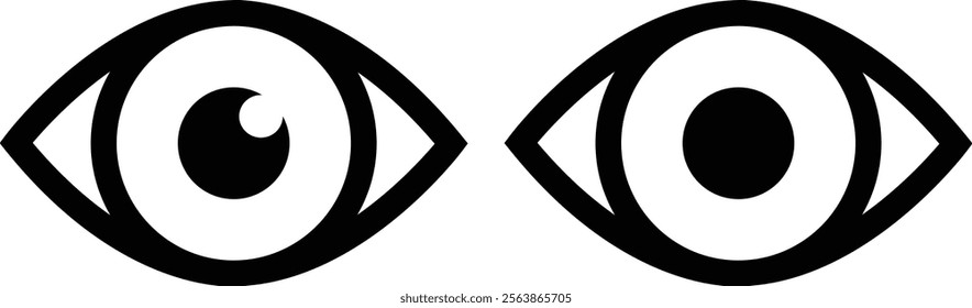 Eye icon in flat line set. Eyesight symbol vector for apps or website. Retina, cornea scan eye icons. Simple eyes silhouette see view vision sight look sign isolated on transparent background