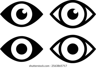 Eye icon in flat line set. Eyesight symbol vector for apps or website. Retina, cornea scan eye icons. Simple eyes silhouette see view vision sight look sign isolated on transparent background