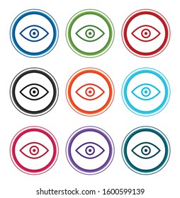 Eye icon flat round buttons set illustration design isolated on white background