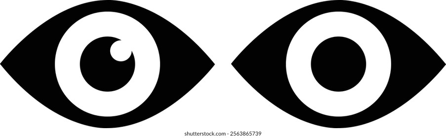 Eye icon in flat set. Eyesight symbol vector for apps or website. Retina, cornea scan eye icons. Simple eyes silhouette see view vision sight look sign isolated on transparent background