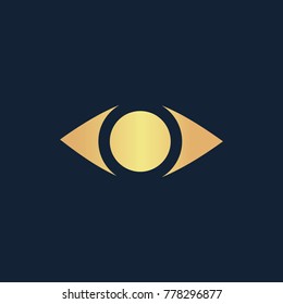 Eye icon flat. Simple gold pictogram on dark background. Vector illustration symbol