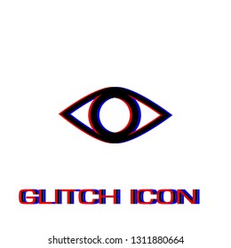 Eye icon flat. Simple pictogram - Glitch effect. Vector illustration symbol