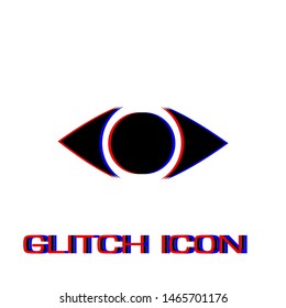 Eye icon flat. Simple pictogram - Glitch effect. Vector illustration symbol